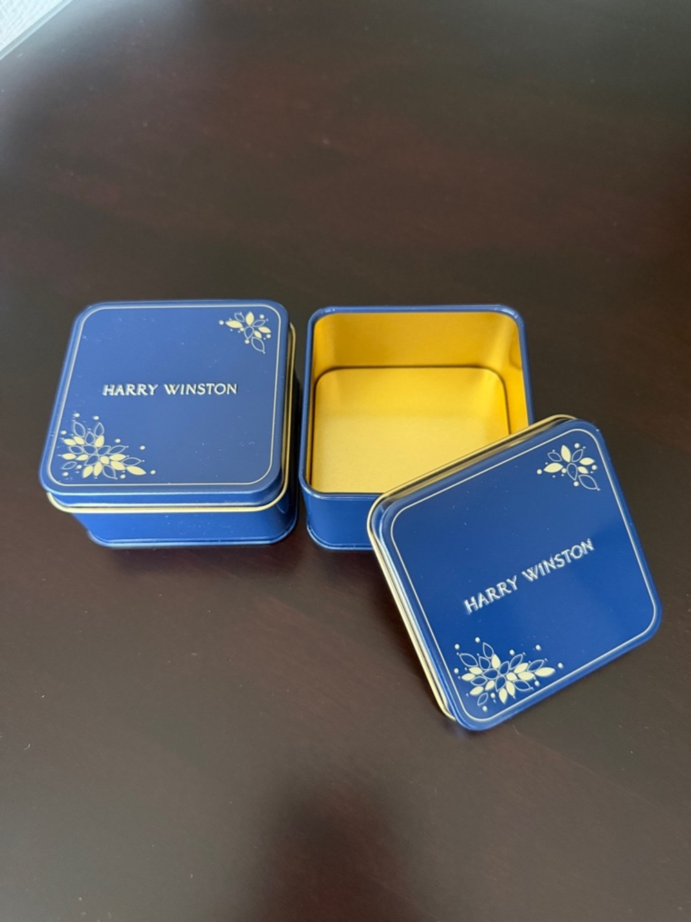 Harry Winston Navy and Gold Square Tin Boxes